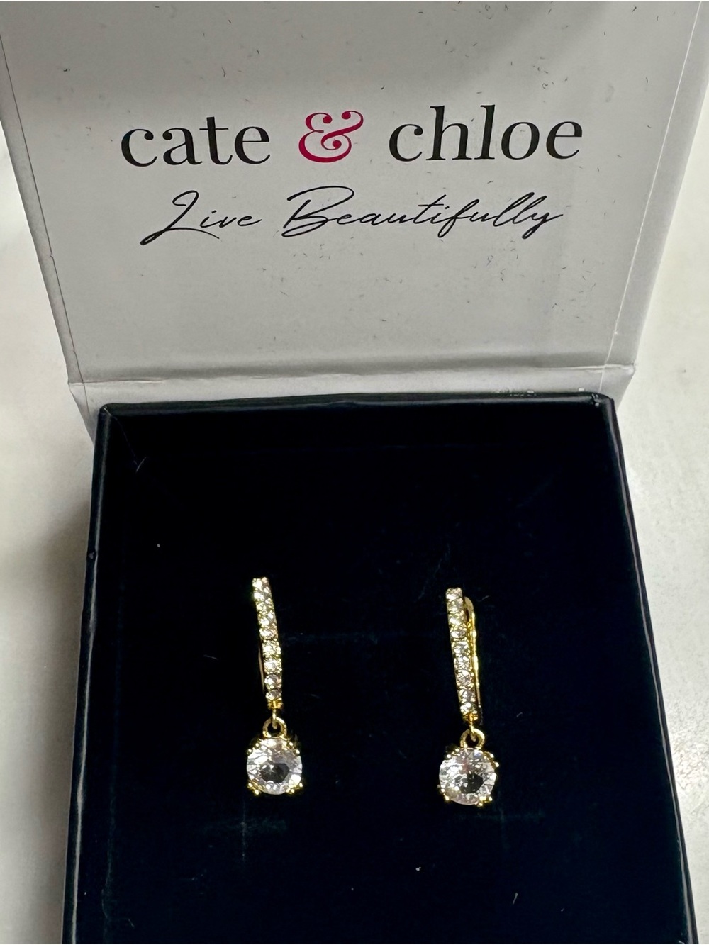 Cate & Chloe Gold Drop Earrings with Clear Stones